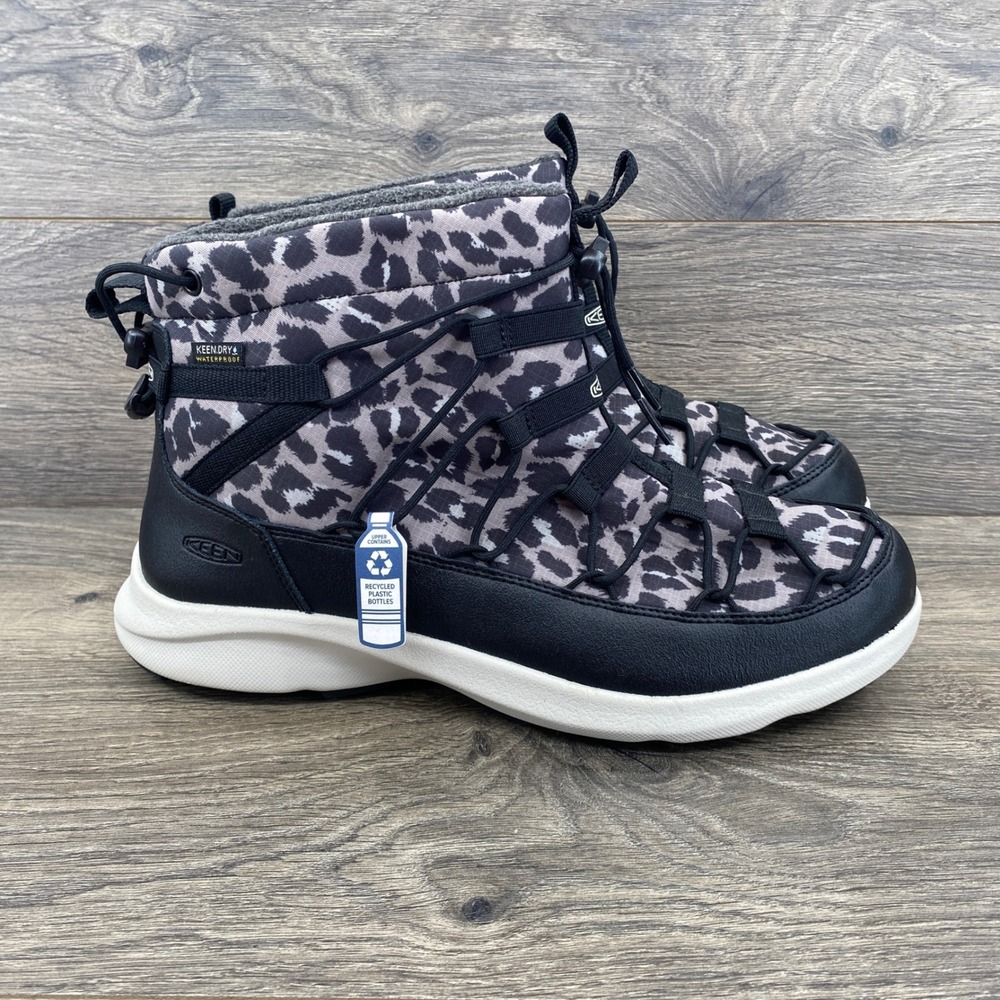 Keen Hoodoo III Winter Boots Womens 10.5 Black Grey Leopard Print Waterproof - Picture 1 of 7